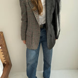 Tweed grey houndstooth and dark grey contrasted blazer