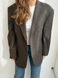 Brown herringbone and brown and blue  contrasted blazer