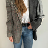 Tweed grey houndstooth and dark grey contrasted blazer