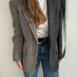 Tweed grey houndstooth and dark grey contrasted blazer