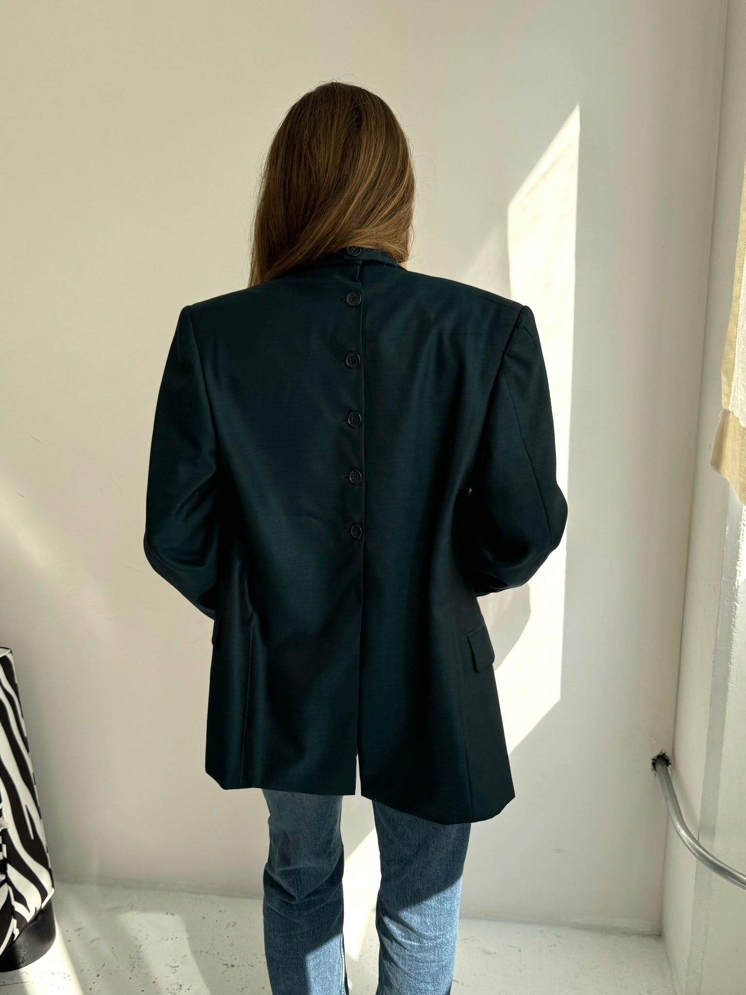 Petrolium blue button back blazer