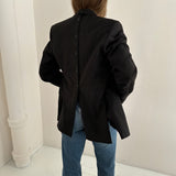 Black pinstriped button back blazer