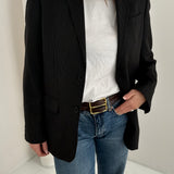 Black pinstriped button back blazer