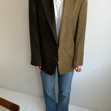 Cognac houndstooth and dark brown contrasted blazer