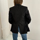 Black pinstriped button back blazer