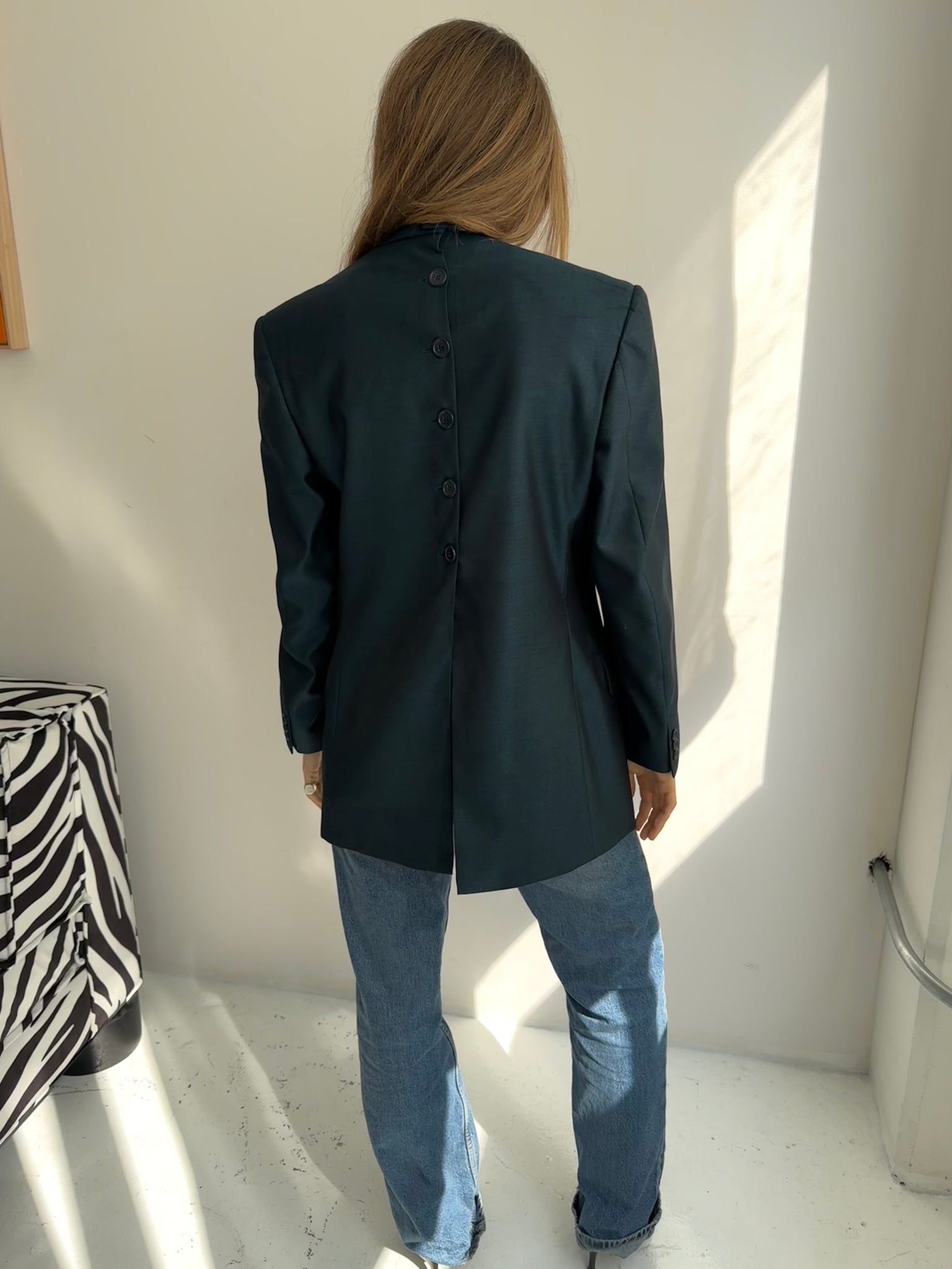 Petrolium blue button back blazer