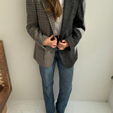 Tweed grey houndstooth and dark grey contrasted blazer