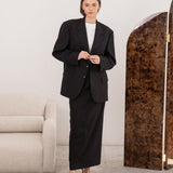 Beautiful skirt suit in black pinstriped wool