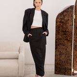 Beautiful skirt suit in black pinstriped wool