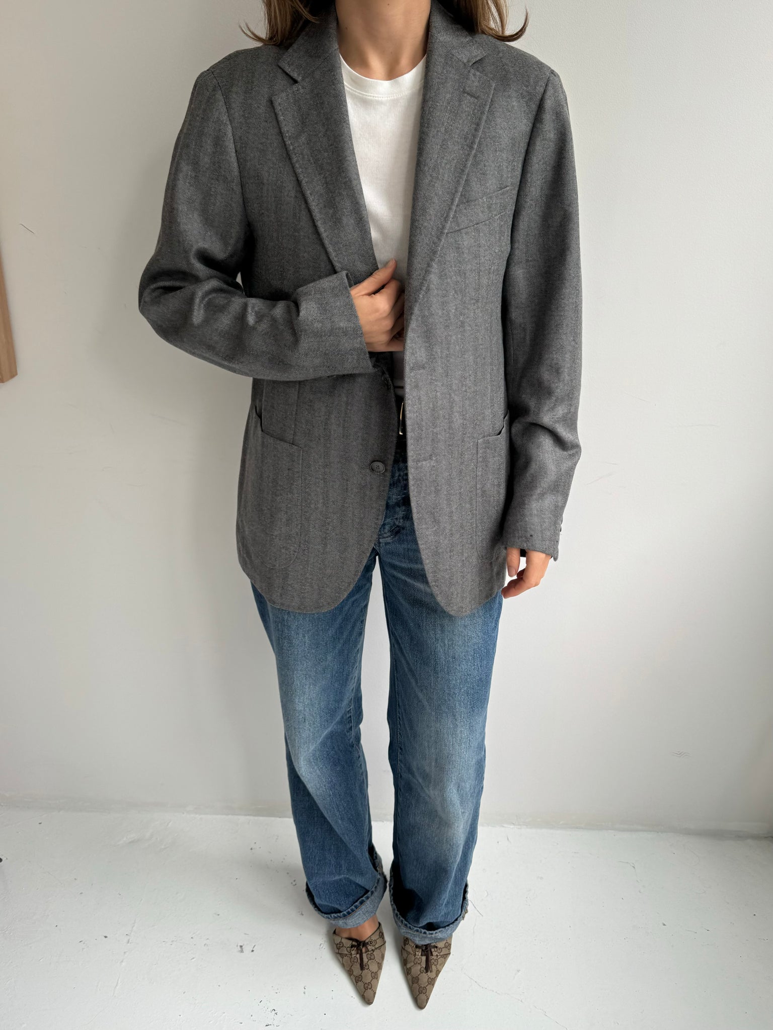 Grey herringbone blazer