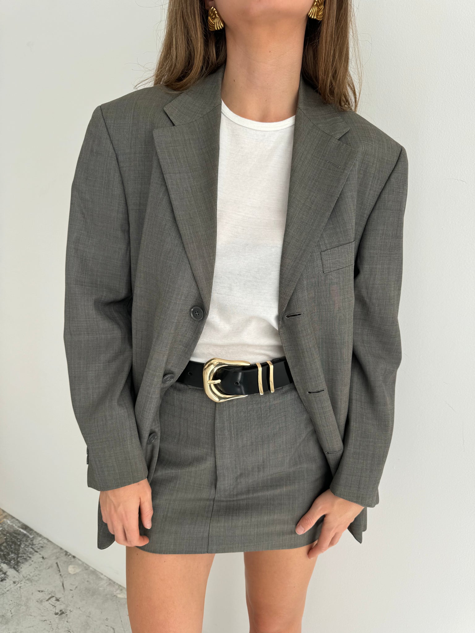 Grey mini skirt and blazer set