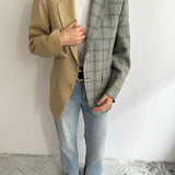 Grey checkered and beige contrasted blazer