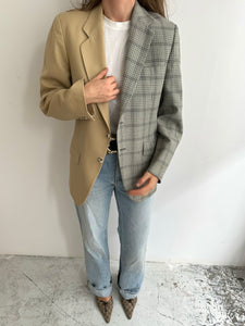 Grey checkered and beige contrasted blazer