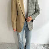 Grey checkered and beige contrasted blazer