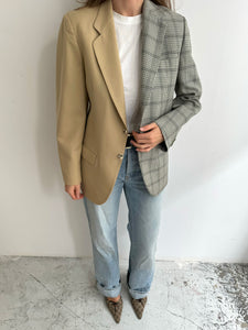 Grey checkered and beige contrasted blazer