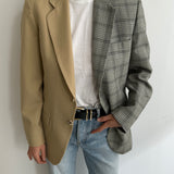 Grey checkered and beige contrasted blazer