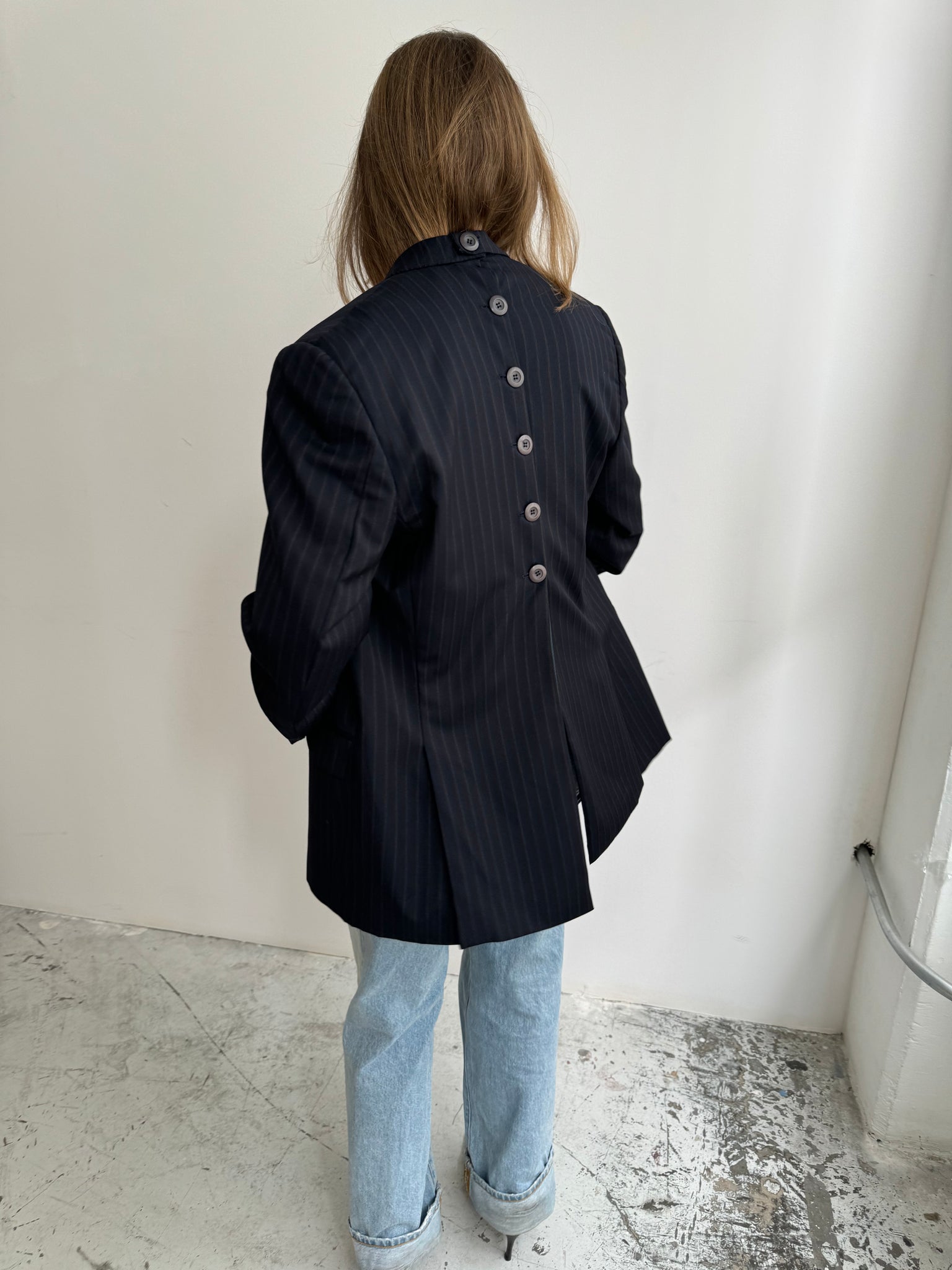 Navy pinstriped Button back blazer