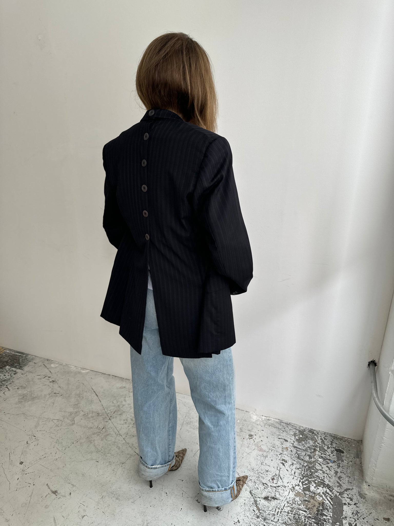 Navy pinstriped Button back blazer